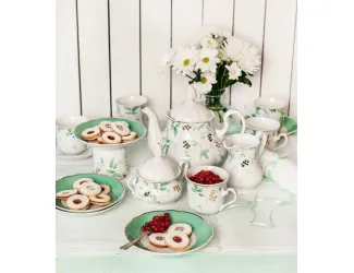 Ваза для фруктов на ножке 23см Leander Мэри-Энн Зелёные листья декор 1381 03116154-1381