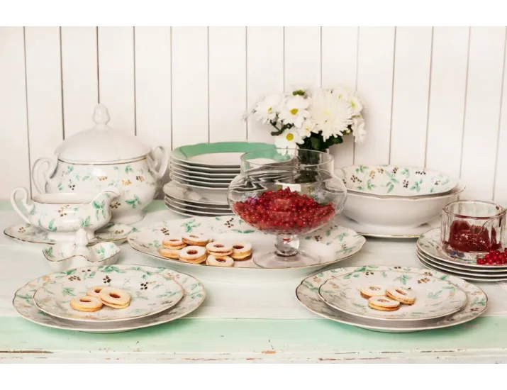 Ваза для фруктов на ножке 23см Leander Мэри-Энн Зелёные листья декор 1381 03116154-1381