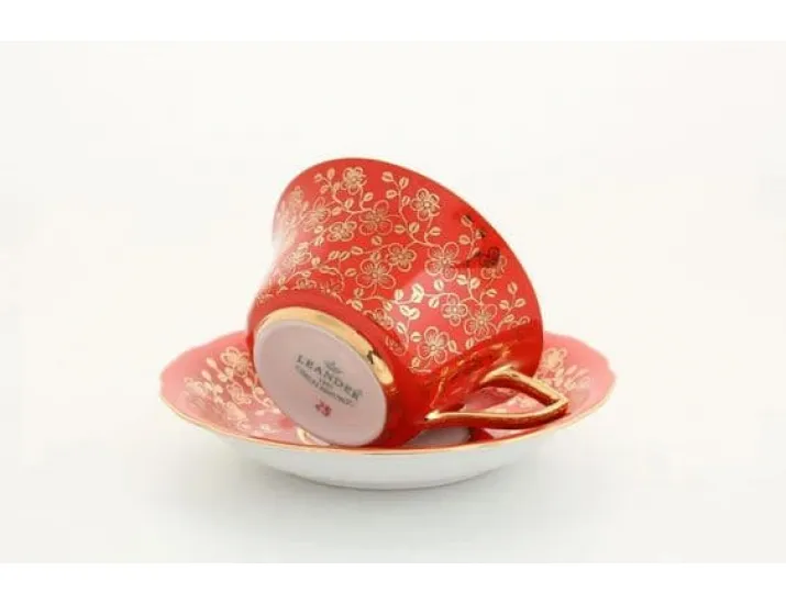 Кофейная пара низкая 100мл Leander Виндзор Золотые цветы оранжевая 13120424-F341