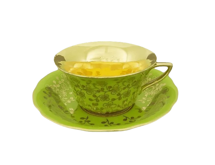 Кофейная пара низкая 100мл Leander Виндзор Золотые цветы салатовая 13120424-H341