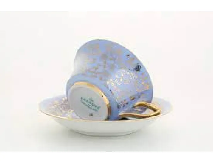 Кофейная пара низкая 100мл Leander Виндзор Золотые цветы голубая 13120424-I341