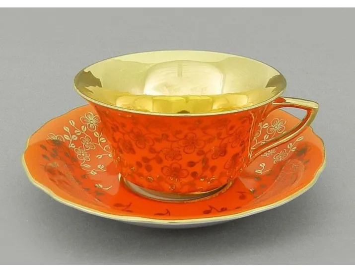 Кофейная пара низкая 100мл Leander Виндзор Золотые цветы оранжевая 13120424-J341