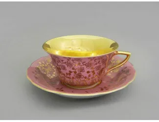 Кофейная пара низкая 100мл Leander Виндзор Золотые цветы розовая 13120424-K341