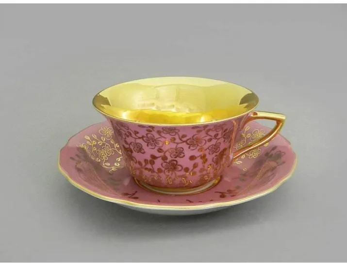 Кофейная пара низкая 100мл Leander Виндзор Золотые цветы розовая 13120424-K341