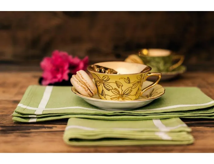 Кофейная пара низкая 100мл Leander Виндзор Золотые цветы салатовая 13120424-H341