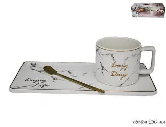Чайная пара с ложкой 250мл Lenardi Lazy days белый 106-019