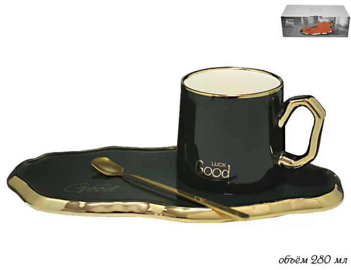 Чайная пара "Удачи" с ложкой 280мл Lenardi чёрный 106-078