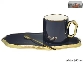 Чайная пара "Сочиняй мечты" с ложкой 280мл Lenardi синяя 106-079