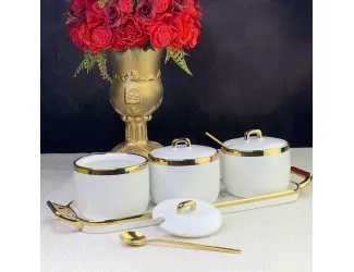 Набор из 3 банок 260 мл с ложками на подставке Lenardi 106-181 белый