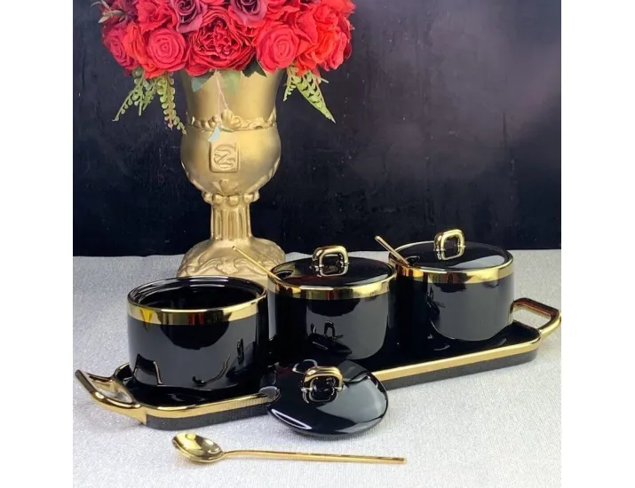 Набор из 3 банок 260 мл с ложками на подставке Lenardi 106-182 чёрный