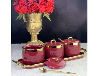 Набор из 3 банок 260 мл с ложками на подставке Lenardi 106-185 бордовый