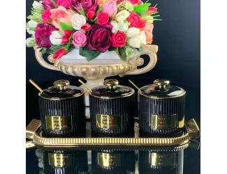 Набор из 3 банок 260 мл с ложками на подставке Lenardi 106-219 чёрный