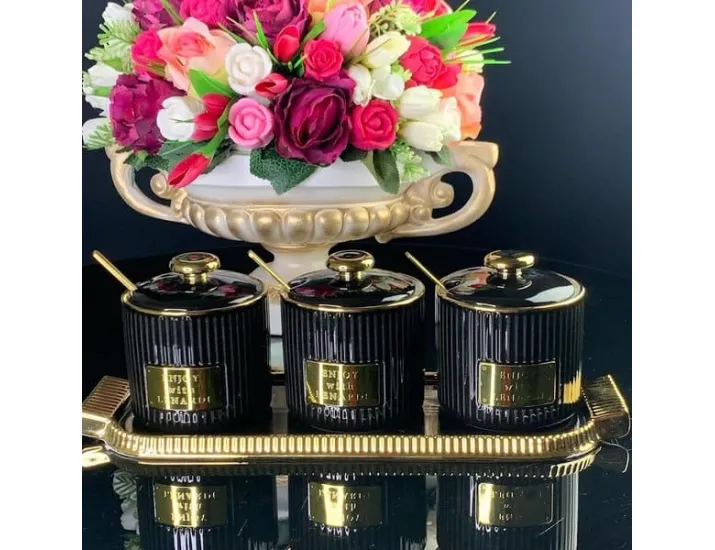 Набор из 3 банок 260 мл с ложками на подставке Lenardi 106-219 чёрный