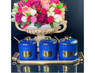 Набор из 3 банок 260 мл с ложками на подставке Lenardi 106-220 синий