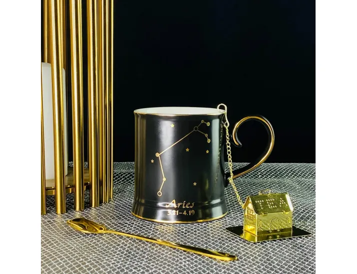 Кружка 400мл с ложкой и фильтром Lenardi 106-290 чёрная Овен