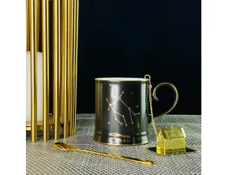 Кружка 360мл с ложкой и фильтром Lenardi 106-292 чёрная Близнецы