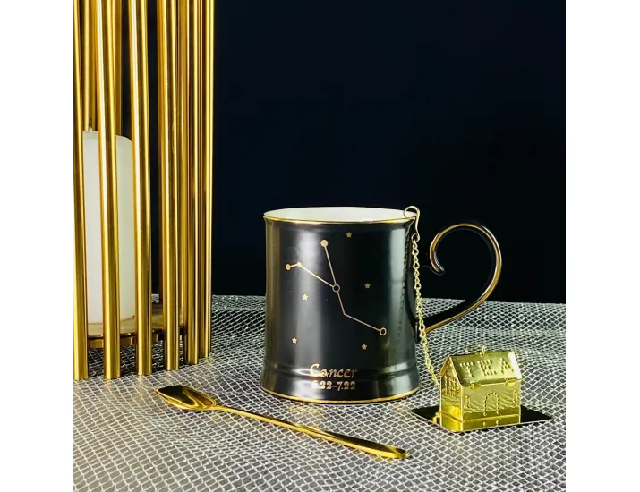 Кружка 360мл с ложкой и фильтром Lenardi 106-293 чёрная Рак