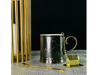 Кружка 360мл с ложкой и фильтром Lenardi 106-294 чёрная Лев