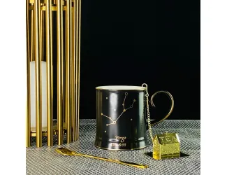 Кружка 360мл с ложкой и фильтром Lenardi 106-295 чёрная Дева