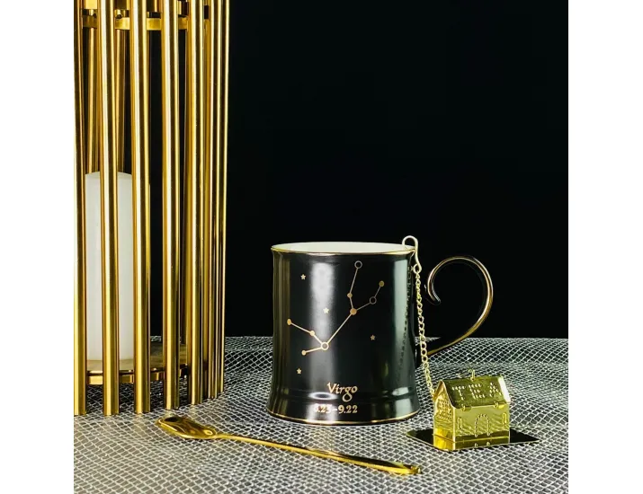 Кружка 360мл с ложкой и фильтром Lenardi 106-295 чёрная Дева