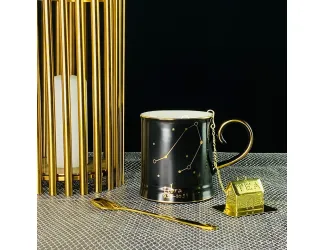 Кружка 360мл с ложкой и фильтром Lenardi 106-296 чёрная Весы