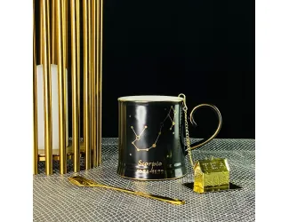 Кружка 360мл с ложкой и фильтром Lenardi 106-297 чёрная Скорпион