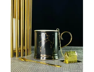 Кружка 360мл с ложкой и фильтром Lenardi 106-298 чёрная Стрелец