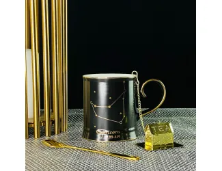 Кружка 360мл с ложкой и фильтром Lenardi 106-299 чёрная Козерог