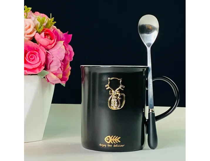 Кружка 350мл с ложкой Lenardi 106-303 чёрная