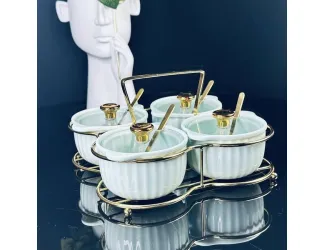 Набор из 4 баночек 150 мл для специй с ложками на подставке Lenardi 106-319 голубой