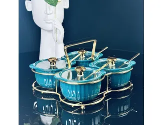 Набор из 4 баночек 150 мл для специй с ложками на подставке Lenardi 106-320 синий