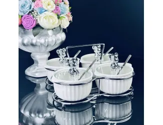 Набор из 4 баночек 150 мл для специй с ложками на подставке Lenardi 106-323 белый