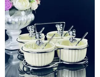 Набор из 4 баночек 150 мл для специй с ложками на подставке Lenardi 106-324 жёлтый