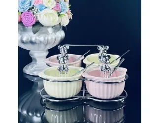 Набор из 4 баночек 150 мл для специй с ложками на подставке Lenardi 106-326