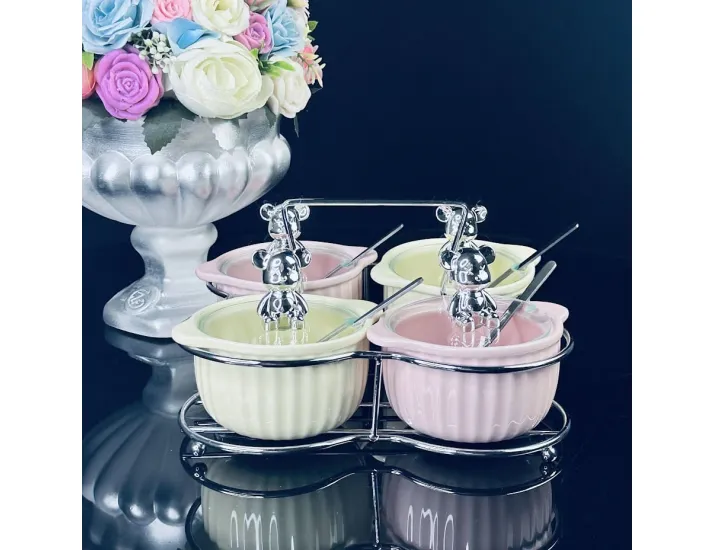 Набор из 4 баночек 150 мл для специй с ложками на подставке Lenardi 106-317