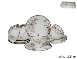 Набор кофейных пар на 6 персон 12 предметов Lenardi Пионы 108-221