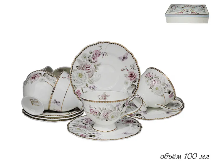 Набор кофейных пар на 6 персон 12 предметов Lenardi Пионы 108-221 купить