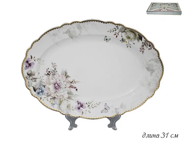 Овальное блюдо 31см Lenardi Хризантемы 108-228