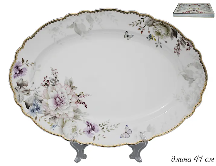 Овальное блюдо 41см Lenardi Хризантемы 108-232