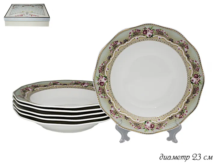 Набор из 6 глубоких тарелок 23см Lenardi Малахит 108-258