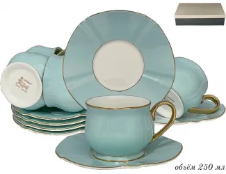Набор чайных пар на 6 персон 12 предметов Lenardi бирюзовый 108-346