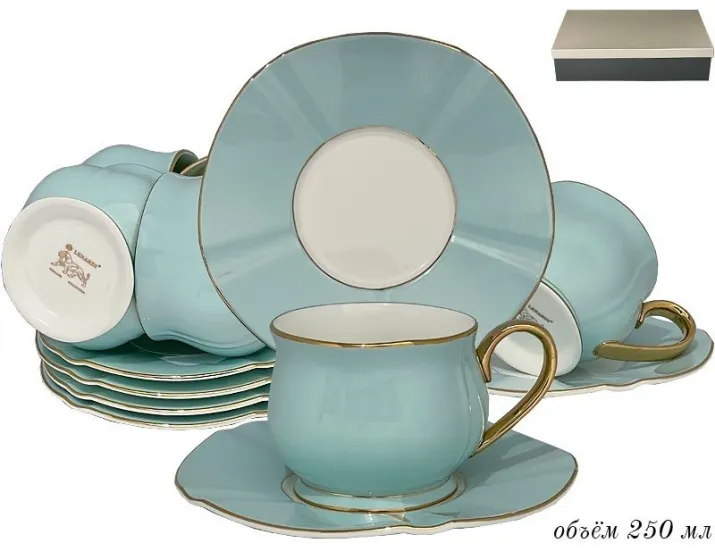 Набор чайных пар на 6 персон 12 предметов Lenardi бирюзовый 108-346