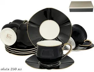 Набор чайных пар на 6 персон 12 предметов Lenardi чёрный 108-347