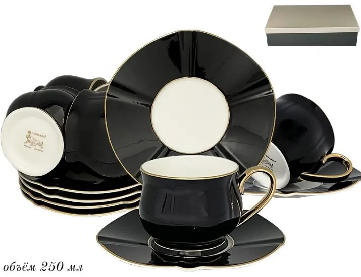 Набор чайных пар на 6 персон 12 предметов Lenardi чёрный 108-347
