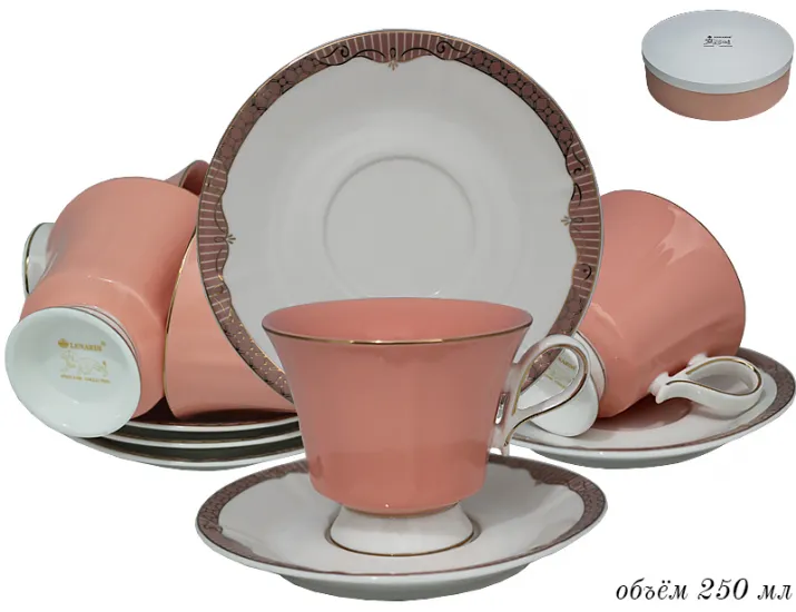 Набор чайных пар 12 предметов Lenardi 122-005, коралловый
