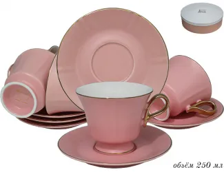 Набор чайных пар 12 предметов Lenardi 122-014, коралловый