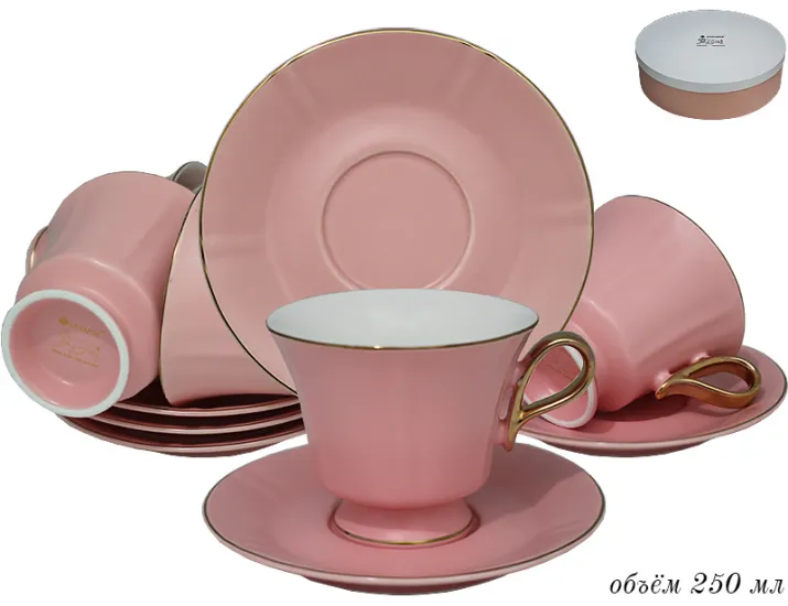 Набор чайных пар 12 предметов Lenardi 122-014, коралловый