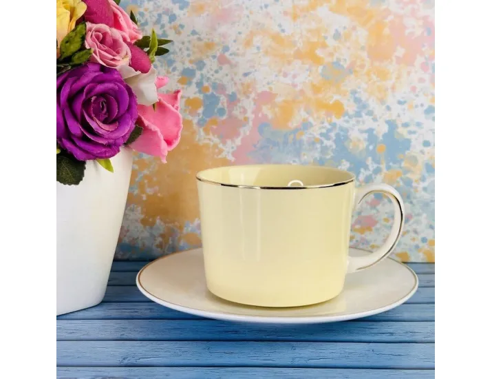 Набор чайных пар на 6 персон 12 предметов 230мл Lenardi 122-026 жёлтый