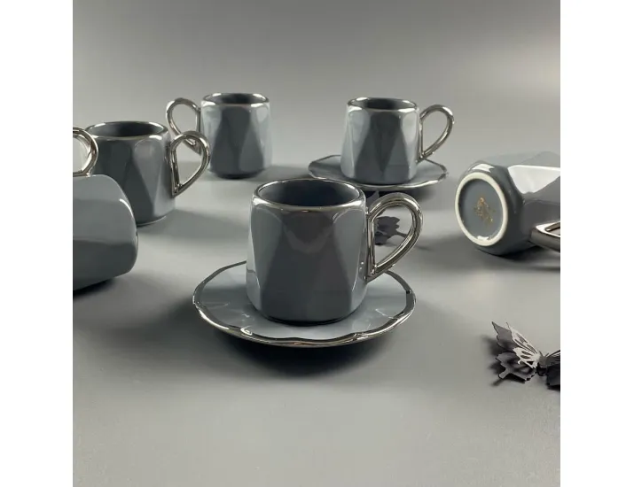 Набор кофейных пар на 6 персон 12 предметов 130мл Lenardi 122-103 серый