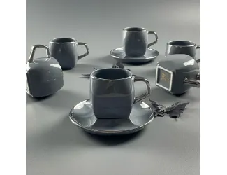Набор кофейных пар на 6 персон 12 предметов 120мл Lenardi 122-105 серый